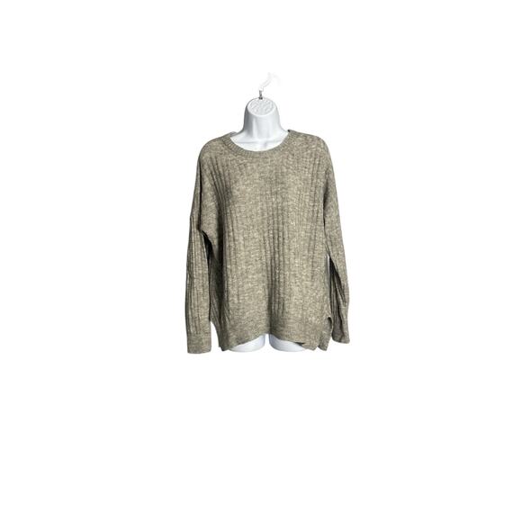 Abercrombie & Fitch Gray Ribbed Crewneck Sweater S Soft Cozy Pullover Split Hem - Picture 1 of 6